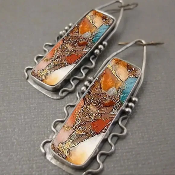 Elegant Silver and Multicolor Dangle Earrings - Picture 3 of 4